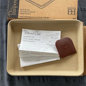 Pampered Chef Small Bar Pan new in box stoneware toaster oven Family Heritage